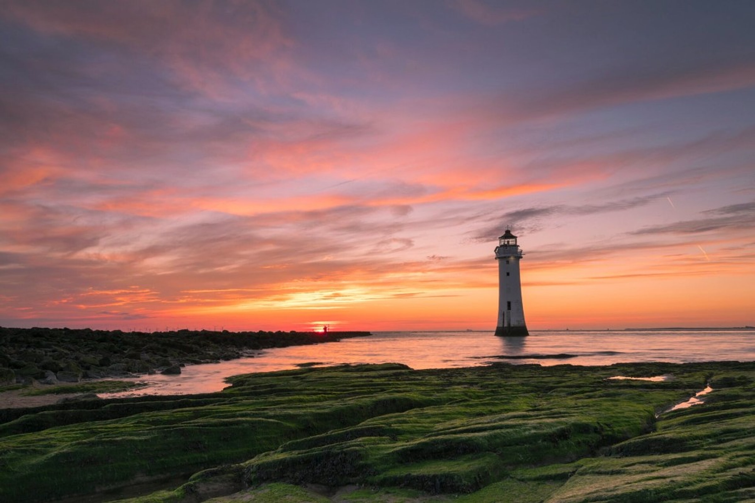 Perch Rock lighthouse at sunset, New Brighton on the Wirral coast